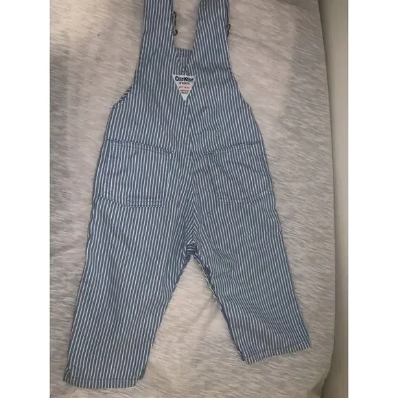 Oshkosh Bigosh VINTAGE Striped Overalls Size 12 Months Denim Vestbak Made In USA - Picture 3 of 7